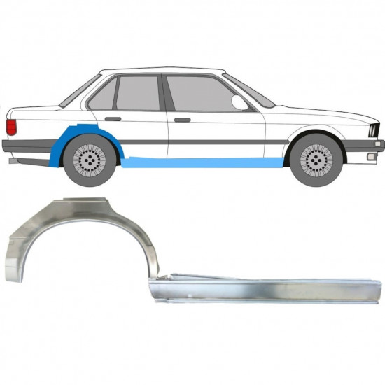 BMW 3 E30 1982-1987 4 PORTA PASSARUOTA POSTERIORE + PANNELLO DI RIPARAZIONE DELLA SOGLIA / SET / DESTRA