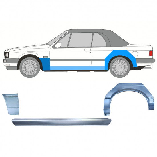 BMW 3 E30 CABRIO 1985-1987 PASSARUOTA POSTERIORE + SOGLIA + PANNELLO ALARE ANTERIORE / SET / SINISTRA