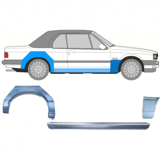 BMW 3 E30 CABRIO 1985-1987 PASSARUOTA POSTERIORE + SOGLIA + PANNELLO ALARE ANTERIORE / SET / DESTRA