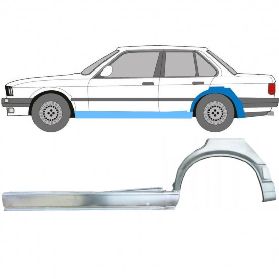 BMW 3 E30 1987-1994 4 PORTA PASSARUOTA POSTERIORE + PANNELLO DI RIPARAZIONE DELLA SOGLIA / SET / SINISTRA
