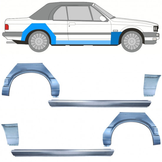 BMW 3 E30 CABRIO 1987-1994 PASSARUOTA POSTERIORE + SOGLIA + PANNELLO ALARE ANTERIORE / SET / DESTRA + SINISTRA