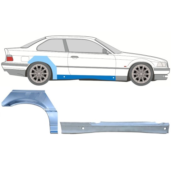 Lamiera di riparazione completo sottoporta e parafango posteriore per BMW 3 E36 1990-2000 / Destra / COUPE / Set 17023