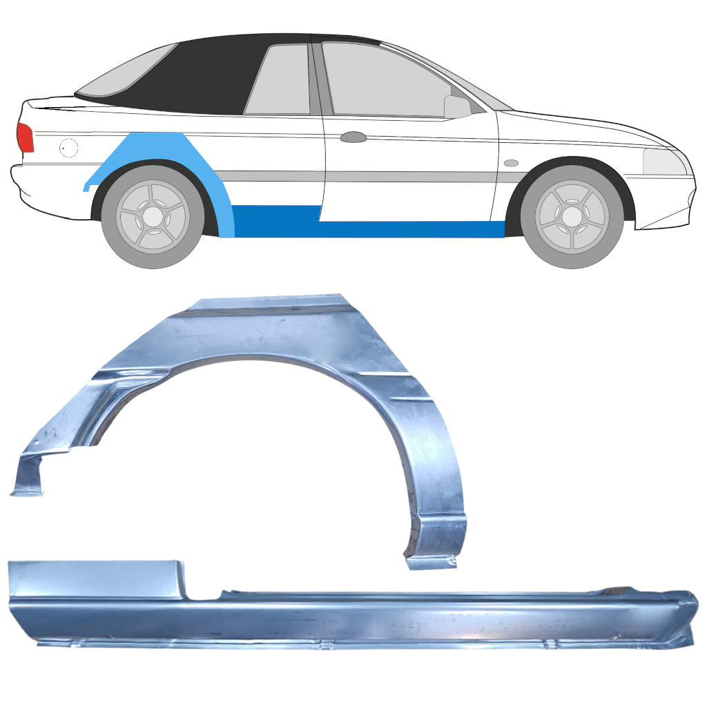 Pannello di riparazione sottoporta e parafango posteriore per Ford Escort 1990-2000  CABRIO / Destra / Set 12589