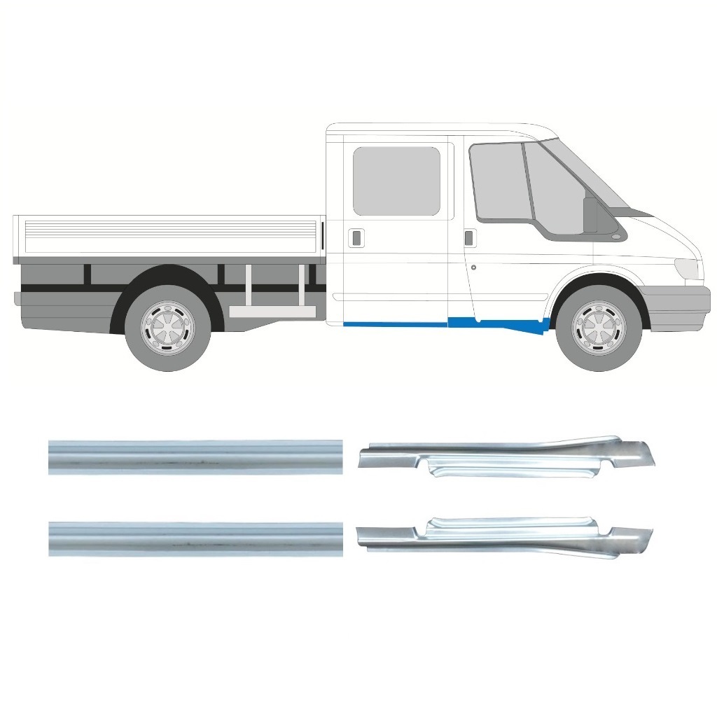 Pannello Di Riparazione Sottoporta Lamiera Per Ford Transit 2000-2013 / Sinistra+Destra / Doppia Cabina / Set 9698