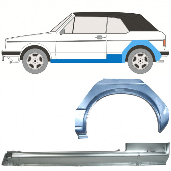 VW GOLF 1 CABRIO 1979-1993 PASSARUOTA POSTERIORE + SOGLIA / SET / SINISTRA
