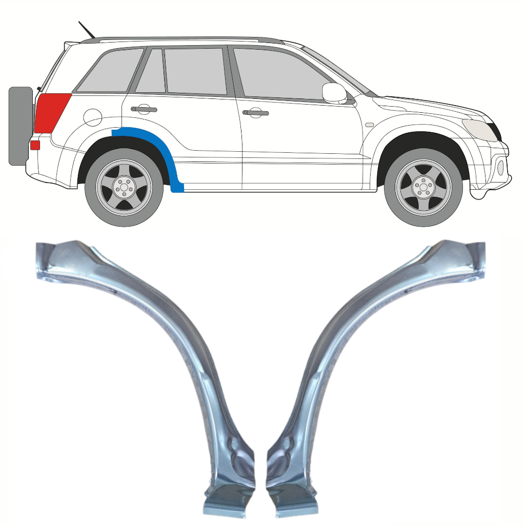 Pannello Di Riparazione Sezione Anteriore Parafango Posteriore Per Suzuki Grand Vitara 2005-2012 / Sinistra+Destra / Set 10177