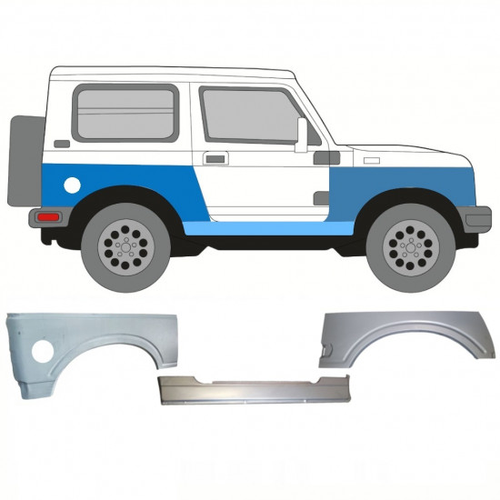 Pannello di riparazione sottoporta + parafango anteriore + posteriore per Suzuki Samurai 1981-2004 / Destra / Set 11179