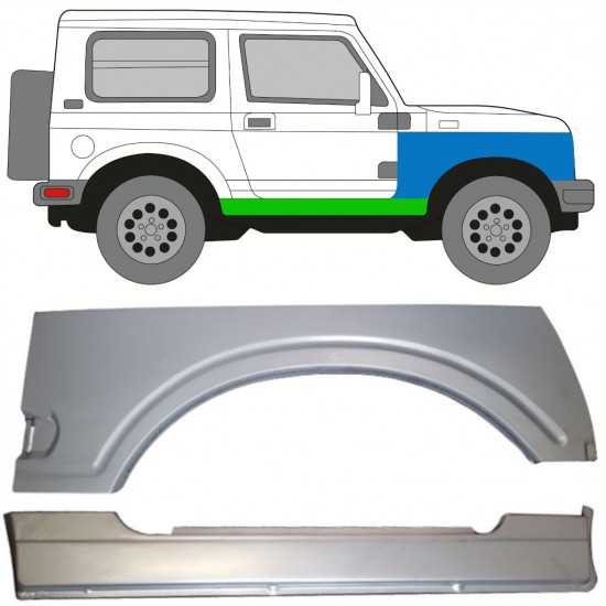 SUZUKI SAMURAI 1981-1998 COMPLETO PANNELLO DI RIPARAZIONE DELLA SOGLIA+ PANNELLO DI RIPARAZIONE DELL\'ALA ANTERIORE / SET / DESTRA