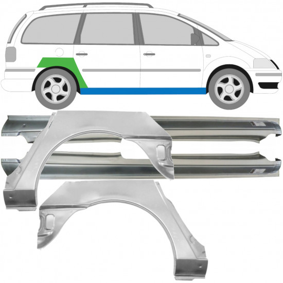 Lamiera di riparazione completo sottoporta e parafango posteriore per Volkswagen Sharan 1995-2000 / Set 9490