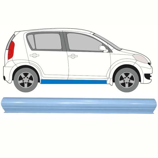 Pannello di riparazione sottoporta inferiore per Daihatsu Sirion 2005-2010 / Sinistra = Destra (simmetrico) 17266