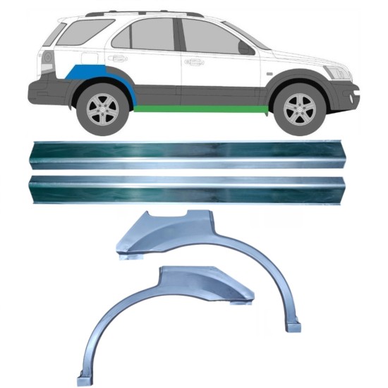 Pannello di riparazione sottoporta e parafango posteriore per Kia Sorento 2002-2009 / Sinistra+Destra / Set 10696