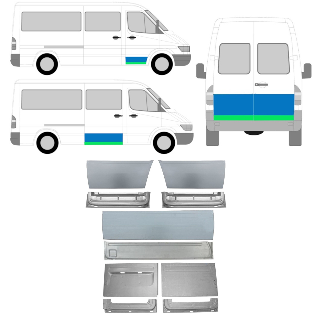 Lamiera Di Riparazione Porta Interno Ed Esterno Per Mercedes Sprinter 1995-2006 / Set 11321