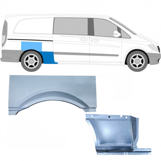 Pannello di riparazione parafango posteriore per Mercedes Vito 2003- / LWB / Destra / Set 11864